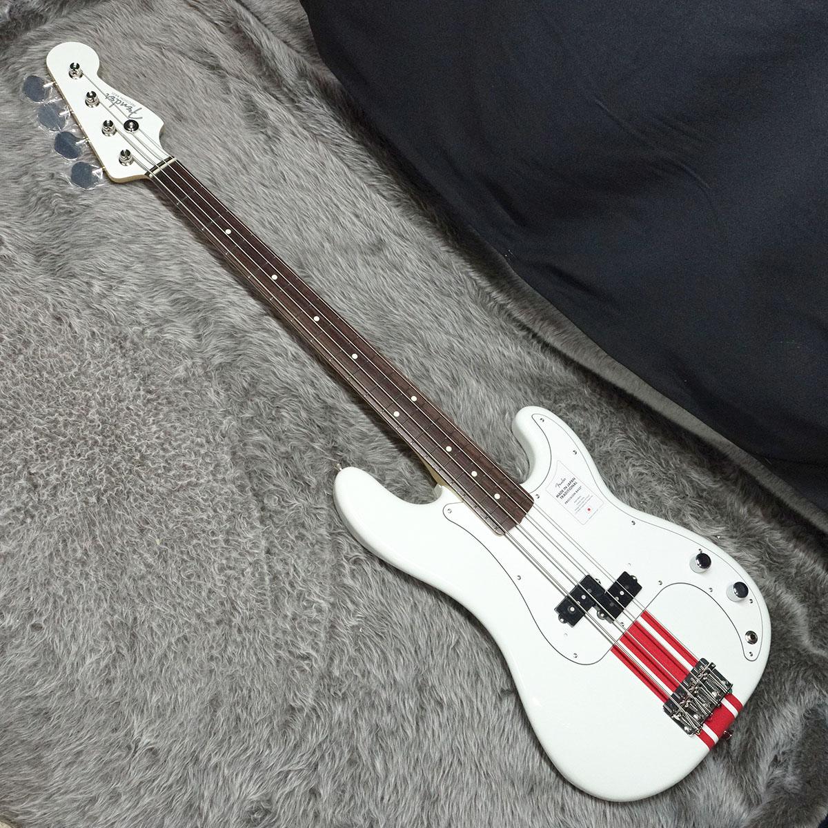 2023 Collection Made in Japan Traditional 60s Precision Bass RW Olympic  White with Red Competition Stripe